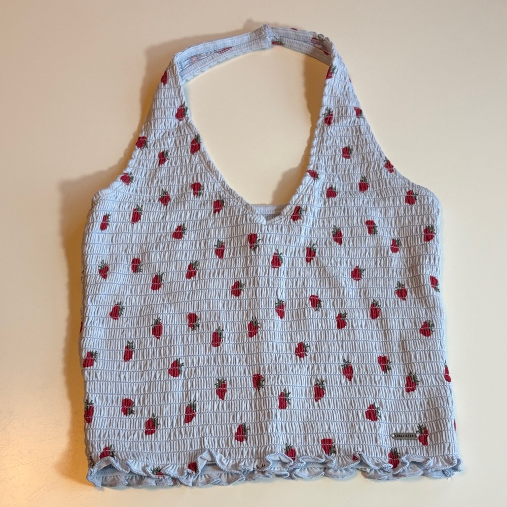 Hollister Light Blue with Strawberry print Halter Top Size S